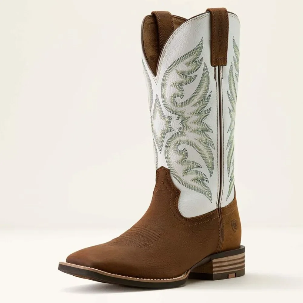 Ariat Men's Ricochet Wide Square Toe Cowboy Boot Brown White Size 8.5D NWT
